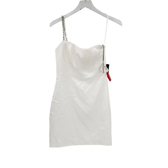 MAC DUGGAL Dress Size 2 NEW Mini White Rhinestone Strap Satin Flaw - Picture 5 of 9